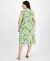 Anne Klein Plus Floral-Print Midi Wrap Dress
