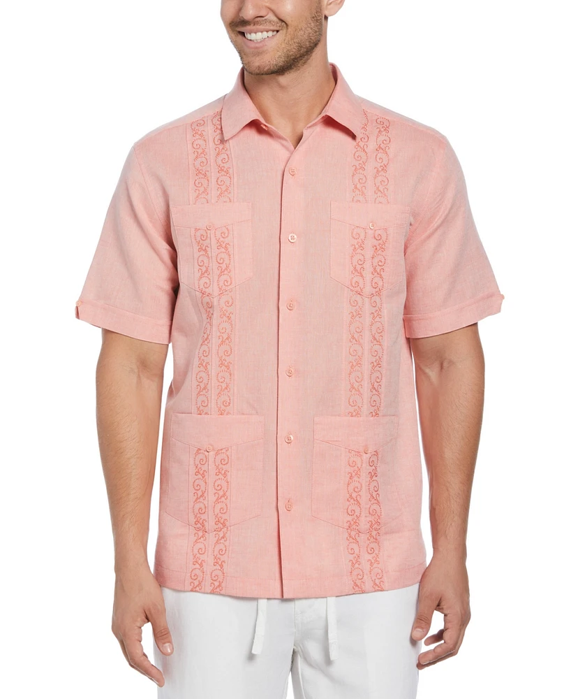 Cubavera Men's Embroidered-Panel Linen Blend Guayabera Shirt