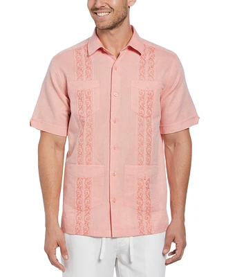 Cubavera Men's Embroidered-Panel Linen Blend Guayabera Shirt