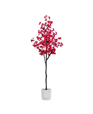 Nearly Natural 6ft. Artificial Bougainvillea Tree with White Decorative Planter