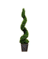 Nearly Natural 45in. Uv Resistant Artificial Boxwood Spiral Topiary Tree with Led Lights in Decorative Planter Indoor/Outdoor