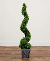 Nearly Natural 45in. Uv Resistant Artificial Boxwood Spiral Topiary Tree with Led Lights in Decorative Planter Indoor/Outdoor