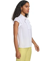 Calvin Klein Petite Solid-Color Cap-Sleeve Bow Blouse