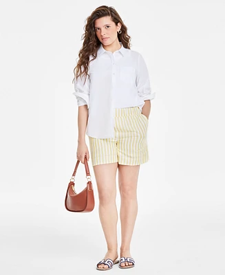 On 34th Women's Linen Stripe Pull-On Shorts, Created for Macy's