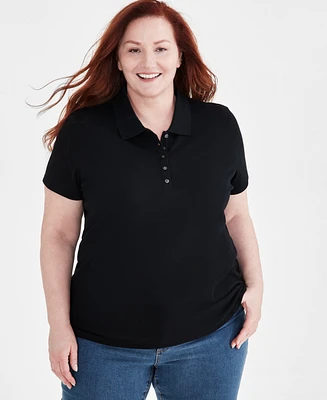 Style & Co Plus Solid Cotton Polo Shirt, Created for Macy's