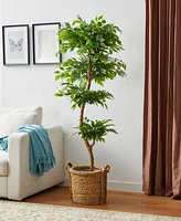 Glitzhome 5ft. Creative Shaped Faux Ficus Tree in Pot