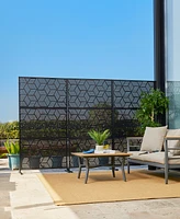 Glitzhome Black Geometric Pattern Privacy Panel Room Divider with Riser Feet