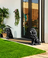 Glitzhome Set of 2 Black Sitting Lion Garden Statue