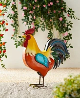 Glitzhome Metal Vibrant Standing Rooster Garden Statue