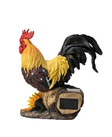 Glitzhome Resin Solar Powered Vibrant Rooster Garden Statue