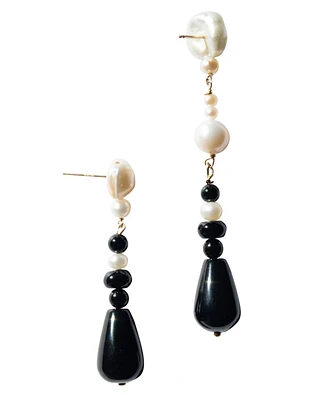 seree Chess - Pearl black agate earrings