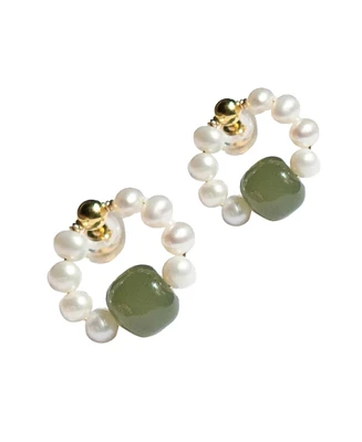 seree Isa - Beaded pearl jade hoop earrings