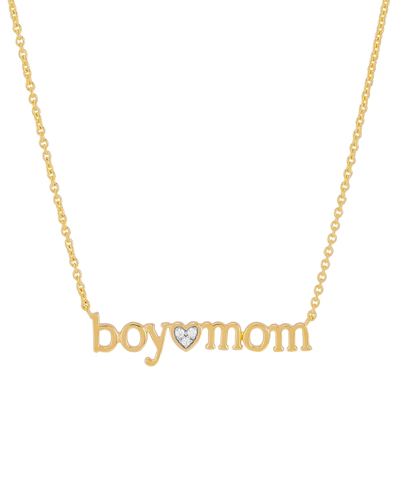 Diamond Accent Boy Mom Pendant Necklace Sterling Silver or 14k Gold-Plated Silver, 16" + 2" extender