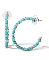 Jessica Simpson Womens Turquoise Bead Hoop Earrings - Gold Or Silver Tone