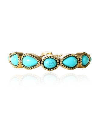 Jessica Simpson Womens Turquoise Stone Slider Bracelet - Oxidized Gold-Tone or Silver-Tone Lariat with Accents