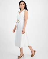 I.n.c. International Concepts Petite Linen-Blend Belted Midi Dress, Created for Macy's