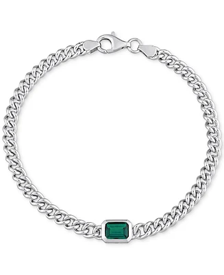 Lab-Grown Emerald Curb Link Bracelet (7/8 ct. t.w.) in Sterling Silver