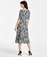 Kasper Women's Printed Elbow-Sleeve Midi Dress