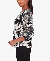 Alfred Dunner Women's Opposites Attract Printed Leaves Top with Necklace