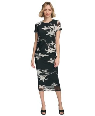 Calvin Klein Womens Floral Knit Short Sleeve Top Pencil Skirt