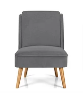 Sugift Velvet Accent Armless Side Chair with Rubber Wood Legs for Bedroom