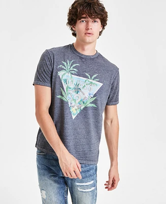 Guess Men's Triangle Palm Tree Logo Graphic T-Shirt