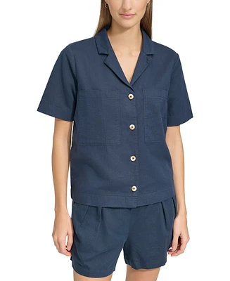 Andrew Marc Sport Women's Short-Sleeve Washed Button-Front Camp Shirt