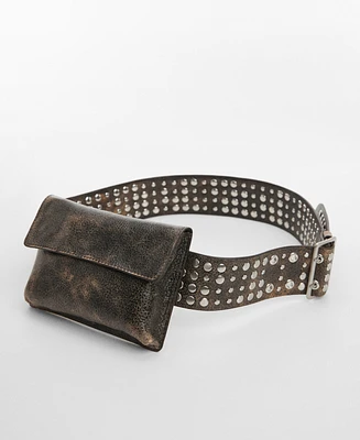 Mango Women's Studded Leather Money Belt