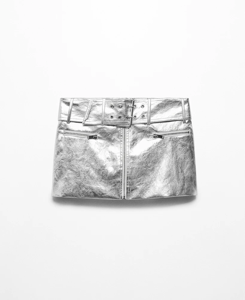 Mango Women's Belted Metallic Mini-Skirt