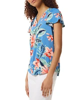 Jones New York Women's Floral Print V-Neck Flutter-Sleeve Top