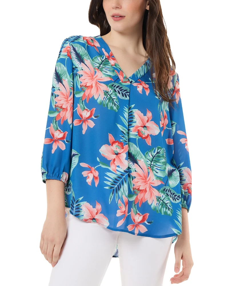 Jones New York Women's Printed Kelly V-Neck Blouse