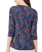 Jones New York Women's Printed Moss Crepe V-Neck Top