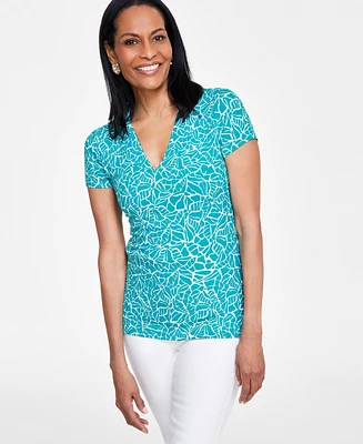 I.n.c. International Concepts Women's Printed V-Neck Top, Created for Macy's