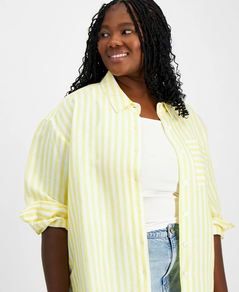 On 34th Plus Stripe Relaxed-Fit Button-Up Shirt, Created for Macy's