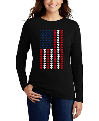 La Pop Art Women's Word Heart Flag Long Sleeve T-Shirt