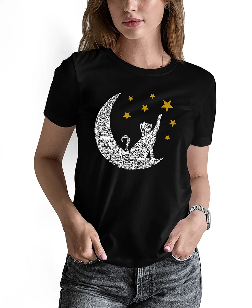 La Pop Art Women's Word Cat Moon T-Shirt