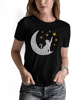La Pop Art Women's Word Cat Moon T-Shirt