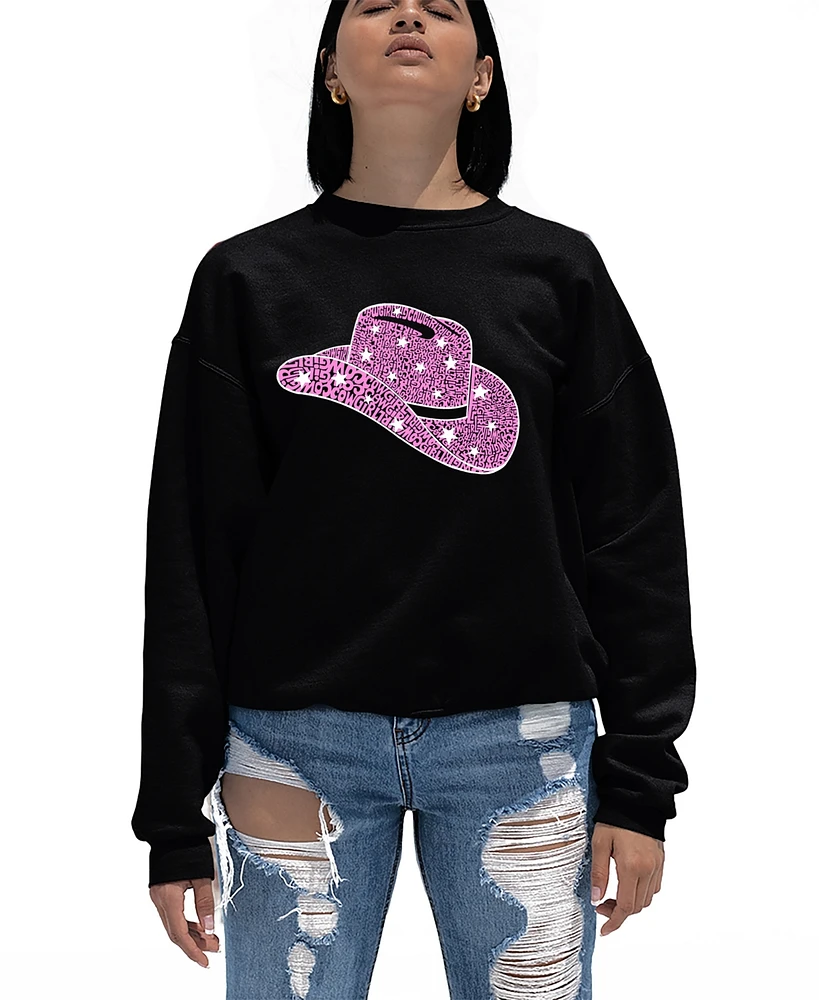 La Pop Art Women's Word Cowgirl Hat Crewneck Sweatshirt