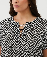 Ella Rafaella Plus Size Chevron Print Lace-Up Short Sleeve Tee Shirt