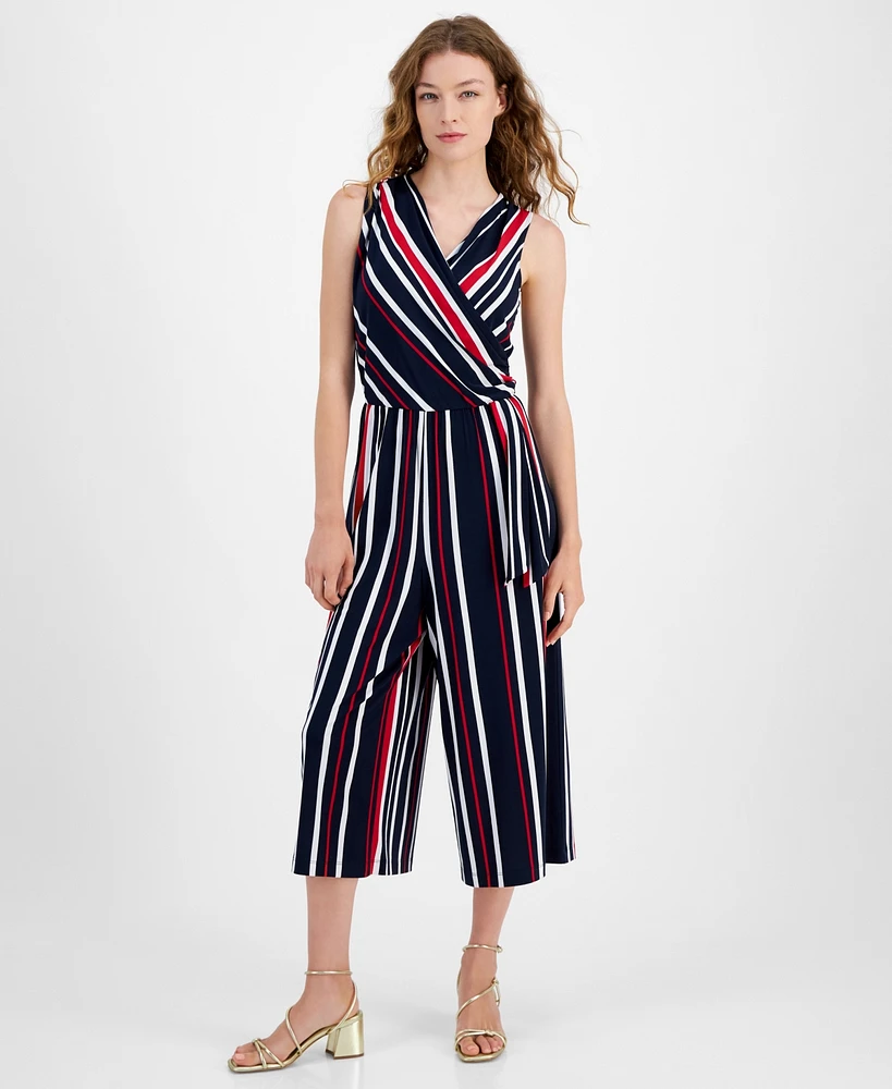 Connected Women's Striped Cropped Sleeveless Jumpsuit