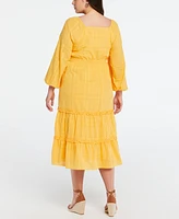 Ella Rafaella Plus Cotton Square Neck Puff Sleeve Dress