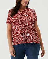 Ella Rafaella Plus Paisley Print Lace-Up Short Sleeve Tee Shirt