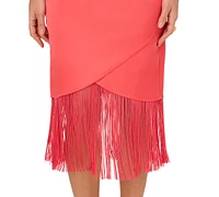 Adrianna by Papell Women's Fringe One-Shoulder Midi Dress