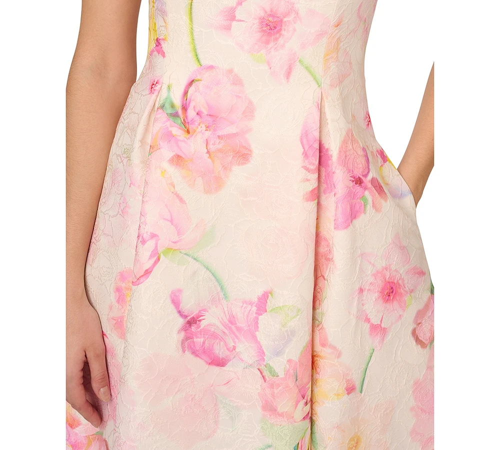 Adrianna Papell Women's Floral Jacquard Ruffle-Trim Dress