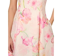 Adrianna Papell Women's Floral Jacquard Ruffle-Trim Dress