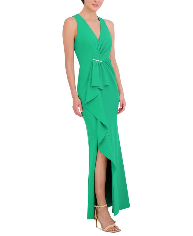 eliza j cascading ruffle maxi dress Eliza J EJ9M0110 Sleeveless Cascading Ruffle Front Gown SZ 2 Blush