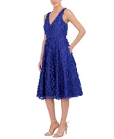 Eliza J Petite 3D Floral V-Neck Sleeveless Midi Dress