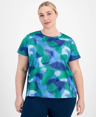 Id Ideology Plus Birdseye-Mesh Short-Sleeve Top, Created for Macy's