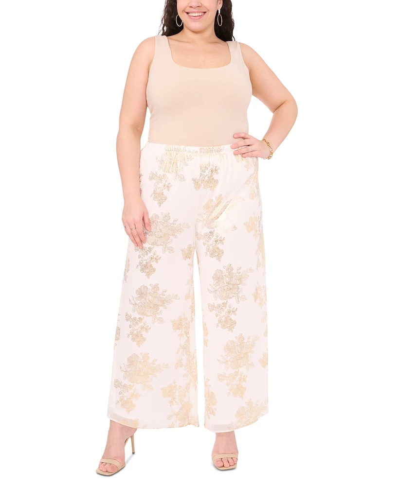 Msk Plus Printed Chiffon Pull-On Palazzo Pants