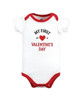 Hudson Baby Boys Cotton Bodysuits First Valentine Easter, 3-Pack